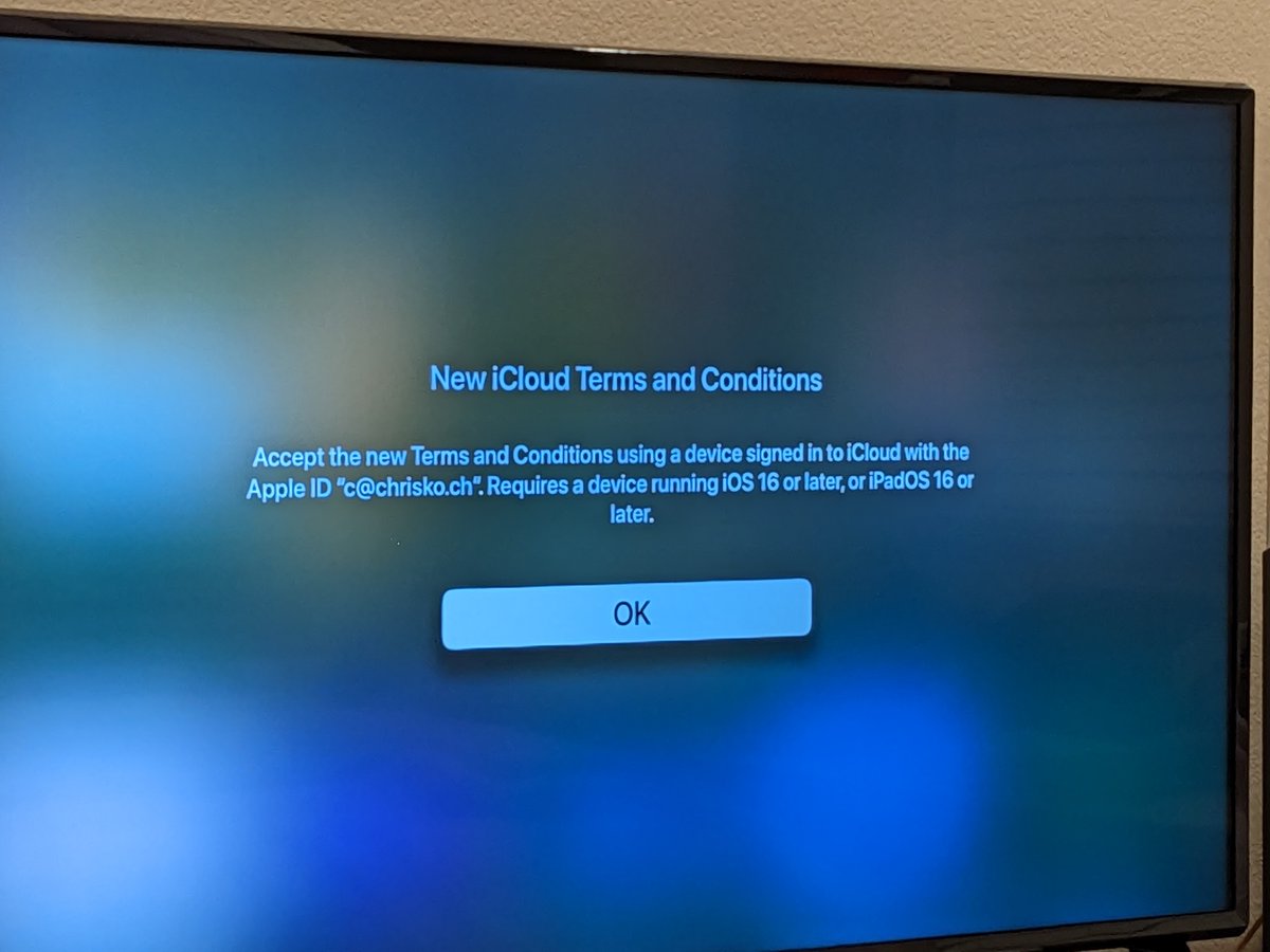 hugelgupf's tweet photo. I own an Apple TV.

I own not a single other Apple device. Not one.

Every time I start the Apple TV I get this prompt now. 

@Apple what do you expect me to do about this? https://t.co/CsNaTNNIHp