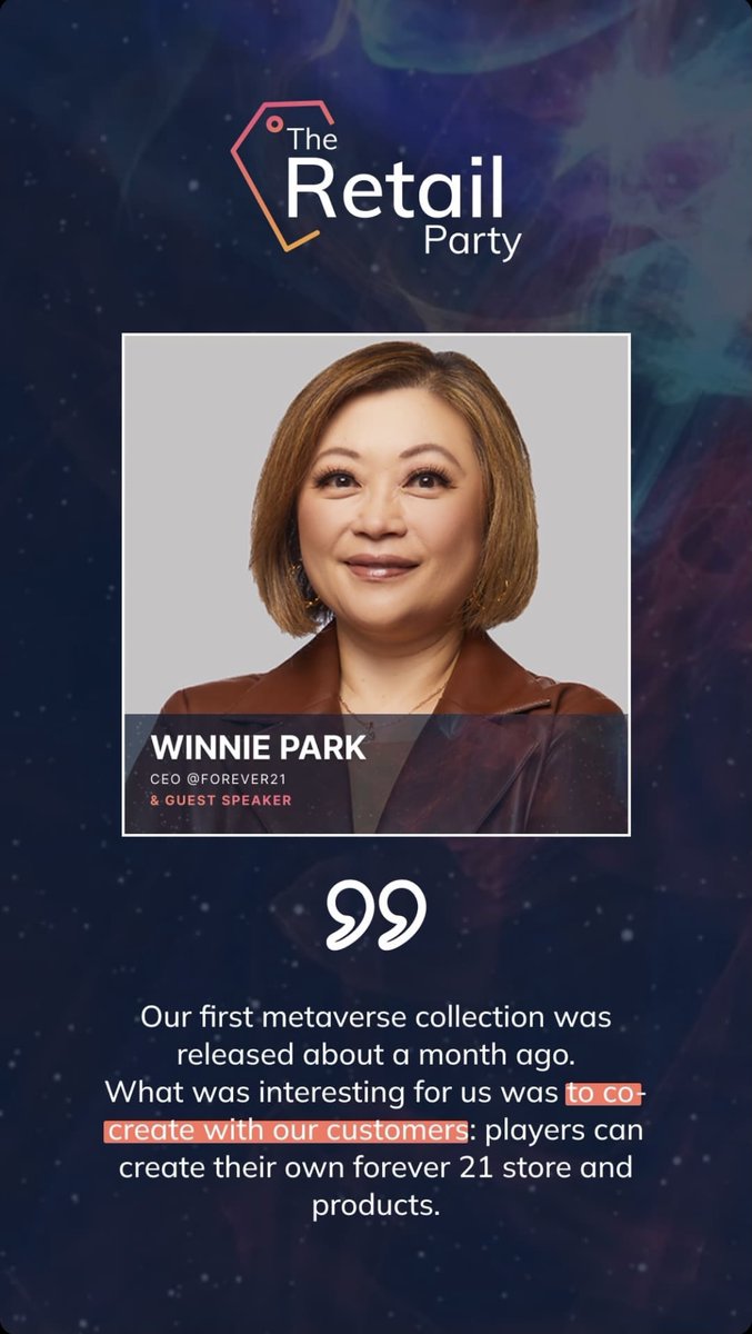 The replay of the talk with Winnie Park, CEO of @Forever21 is now available on our Instagram! 👉instagram.com/frenchfounders… #Metaverse 'What was interesting for us was to co-create with our customers' . . . #FrenchFounders #RP2023 #Retail