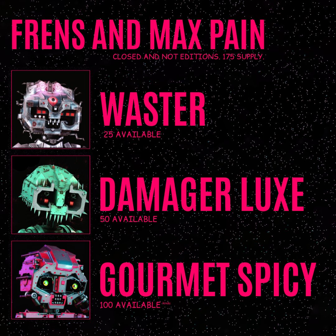 Had fun over the past few weeks working with <a href="/0x_nar/">NAR</a> on some fun for the #XCOPY community. 

Introducing FRENS AND MAX PAIN BY NOT XCOPY, a small set of 1/1 PFPs.

Token #1 air dropped to <a href="/XCOPYART/">XCOPY 🏴</a> because ♥️
Token #2 to a lucky winner who RT this post 🏆

Details below 👇