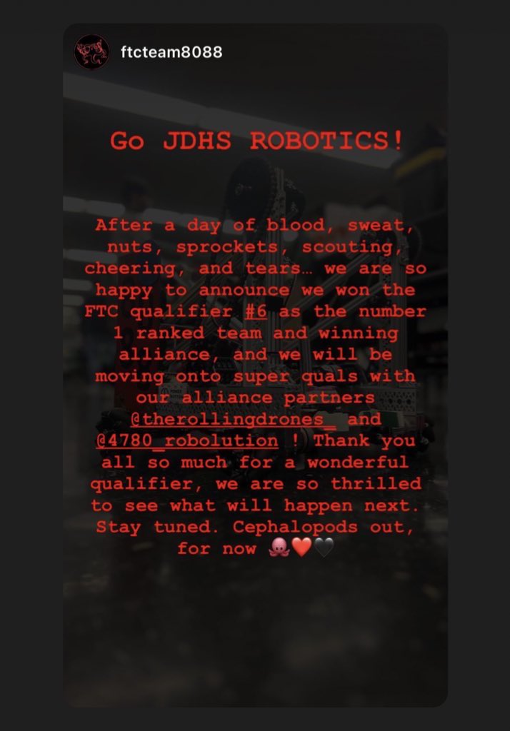 JohnDeweyBK's tweet photo. Congratulations to our Robotics FTC Team 8088 🐙🤖🏆#NYCRobotics #JDHS #DewinItRight https://t.co/bN0fVfduxV