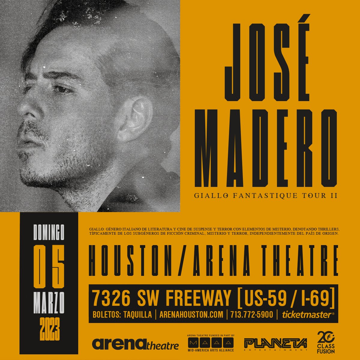 arenatheatre's tweet photo. @jose_madero llega a Houston con su tour #giallofantastiquetour 🇺🇸
🎟https://t.co/9Ek0RNWr2Z
📅 Dom, 5 de Mar
☎️ 713-772-5900
#ArenaTheatre #josemadero #eventohouston https://t.co/fEqR9TUth2