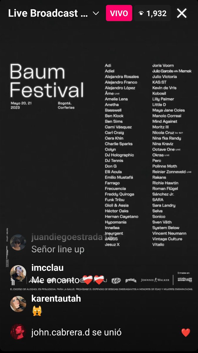 El cartel del <a href="/BaumFestival_/">Baum Festival</a> 🔝

Muy cargado de progressive techno, acid y electro. Aunque no falta el hard ni el house.

Empecemos por los nacionales: Alejandra Rosales (bumanguesa de la escena club bogotana de -29 años con XP en tarimas int), Cami Vásquez (dura y contundente,