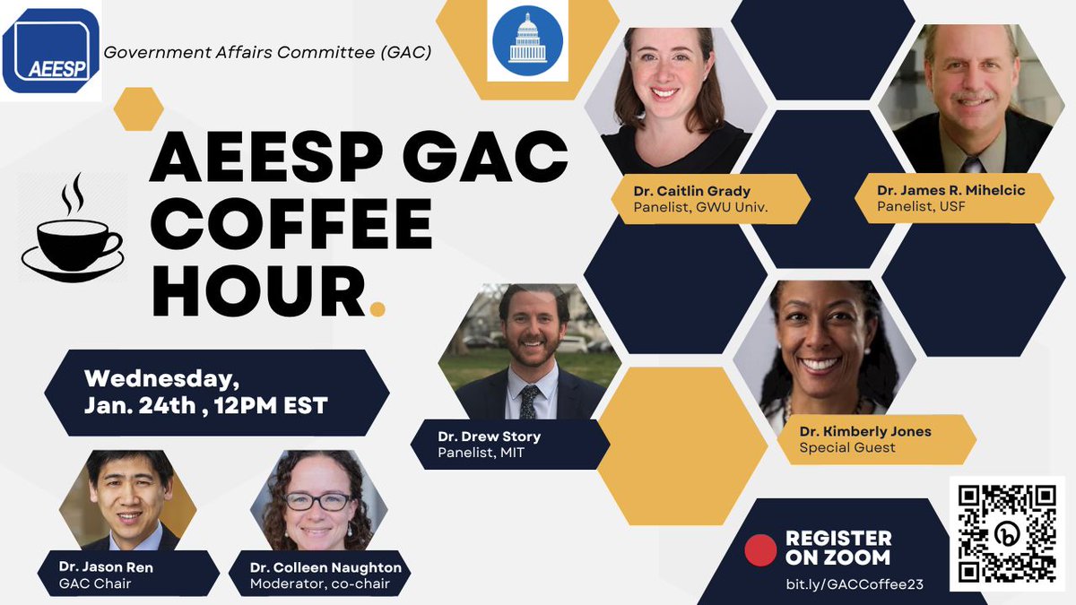 The <a href="/AEESProfs/">AEESP</a> Government Affairs Committee (GAC) will have a zoom coffee hour Jan 24 12-1PM EST. Learn how environmental engineers and scientists can get involved in policy. We have an excellent panel lined up #AEESPGAC <a href="/zjasonren/">Z. Jason Ren</a> @FEWsLab Register here: bit.ly/GACCoffee23