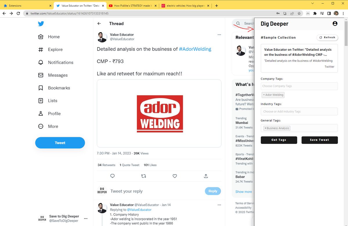 Shankar_19's tweet image. Hi friends👋

Dig Deeper Chrome Extension v1.0 is ready!

Now, you can save Tweets, Articles and Videos directly to your Collection on Dig Deeper🚀

You can also attach Company, Sector &amp;amp; General Tags to each item🏷️

Download the Extension files from here👇
drive.google.com/drive/folders/…