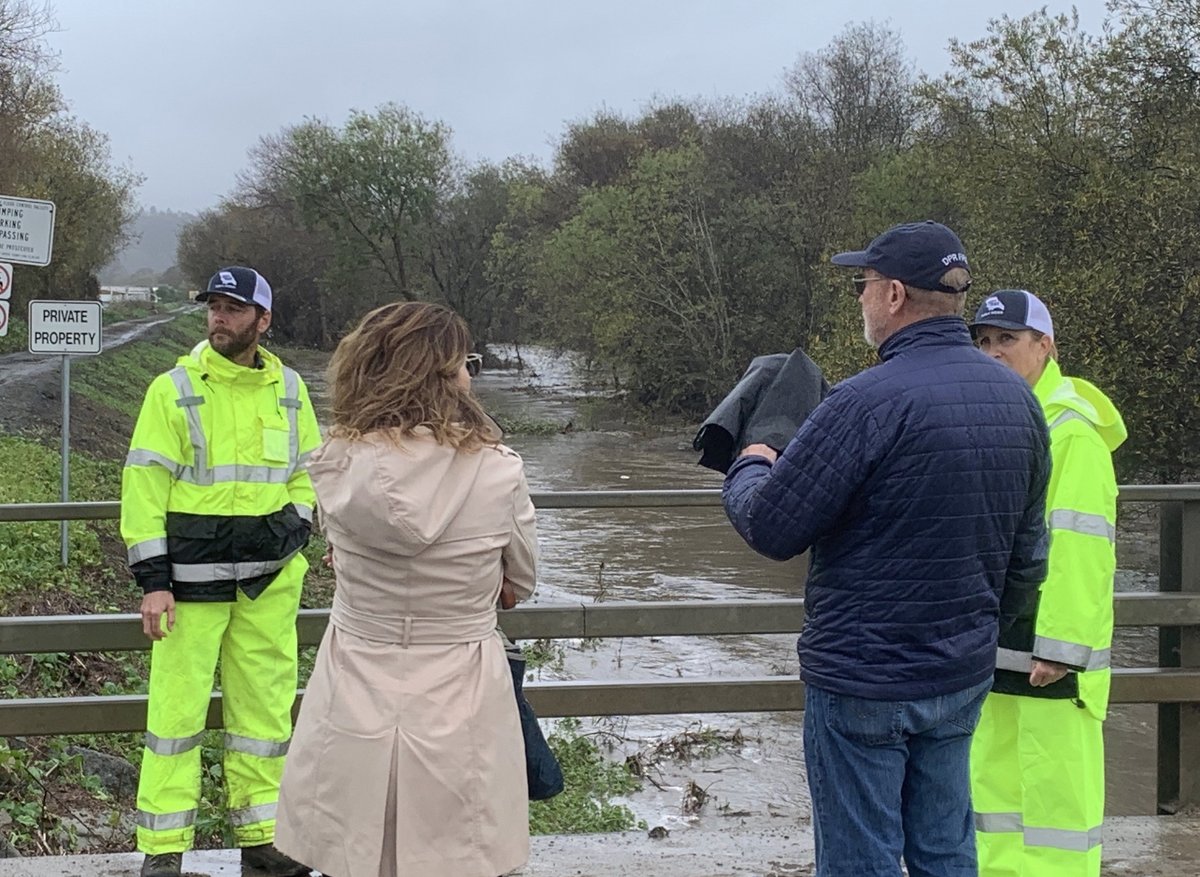 CountyofSLO's tweet photo. State and Federal leaders paid a visit to #SLOCounty to survey the damage from #SevereStorm2023. US Rep. Jimmy Panetta, State Senator John Laird, and State Assemblywoman Dawn Addis joined city and county officials to tour the areas of most concern yesterday. @slocountyoes https://t.co/Ky8GLieTY2