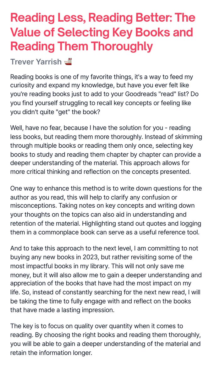 treveryarrish's tweet photo. Reading Less, Reading Better: The Value of Selecting Key Books and Reading Them Thoroughly https://t.co/NhEQI7gXjU