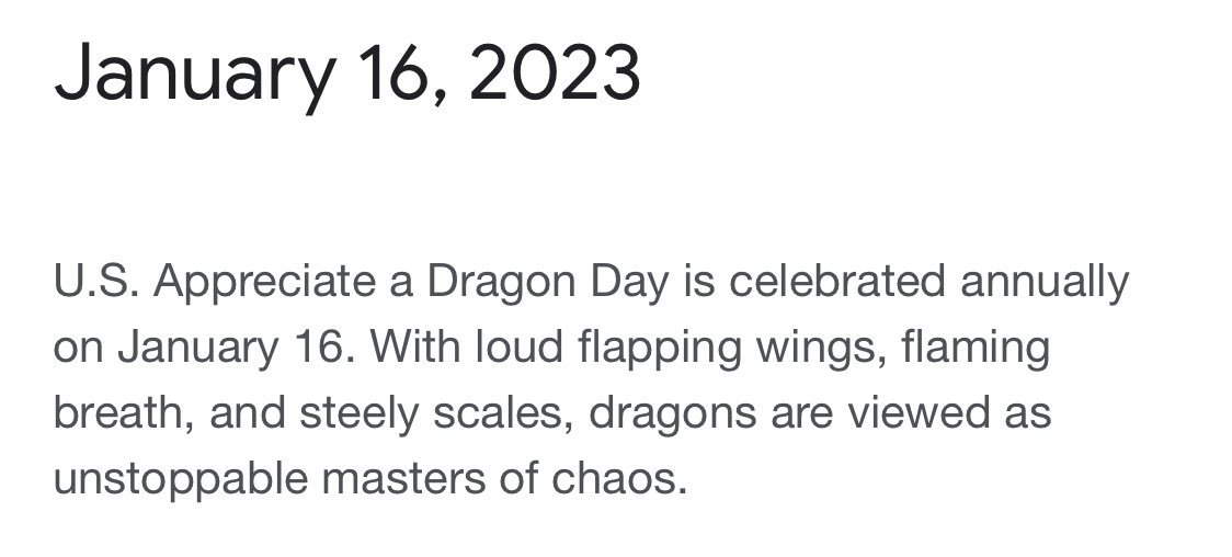 It's 'Appreciate A Dragon Day.'

She thinks this is a ridiculous concept. Most dragons do not deserve to be commended for simply existing.
Herself not included. Obviously.