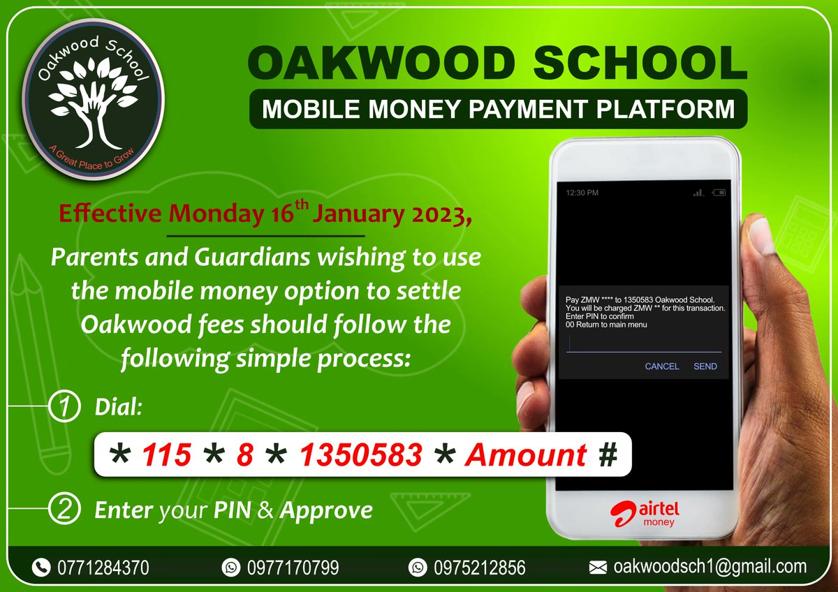 codegranite's tweet photo. Something we did for one of our loyal customers, Oakwood School π.
Get your poster done for only K150.
DM or WhatsApp us on 0962468110 for more information.
#Portfolio #Codegranite #Poster #GraphicDesign https://t.co/GJaTs74aZD