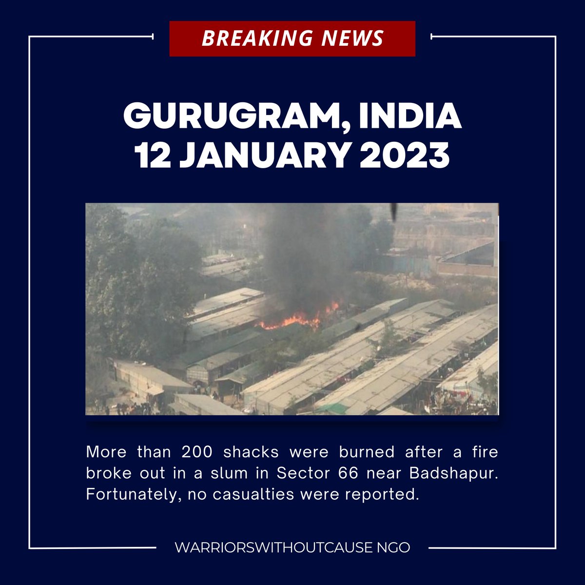 wwcngo's tweet photo. More than 200 shacks were burned after a fire broke out in a slum in Sector 66 near Badshapur. Fortunately, no casualties were reported.

#fire #gurgaon #gurugram #slum https://t.co/hk0hxybcsp