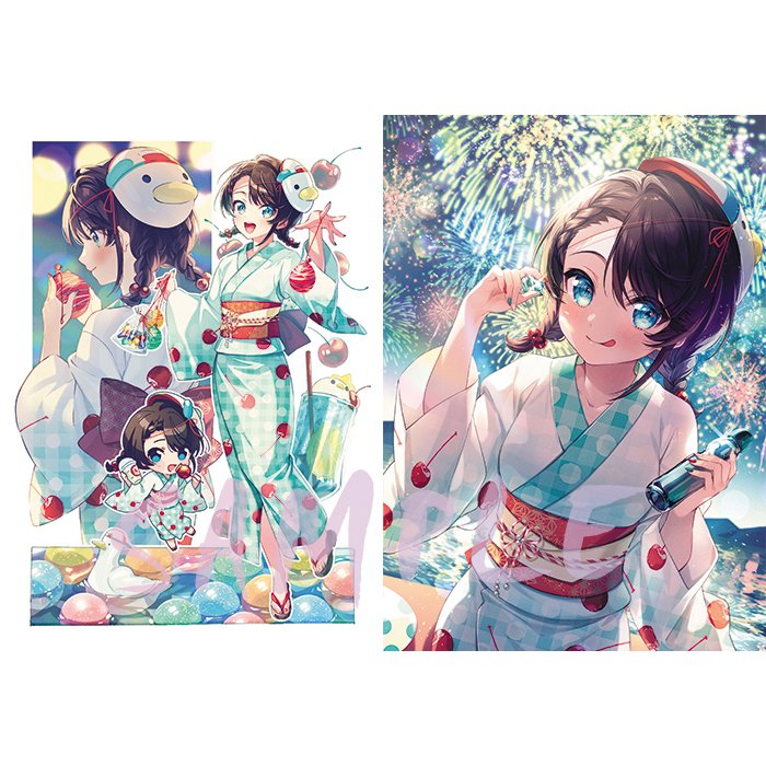 tokoyami towa 1girl japanese clothes kimono green eyes sample watermark yukata demon tail  illustration images