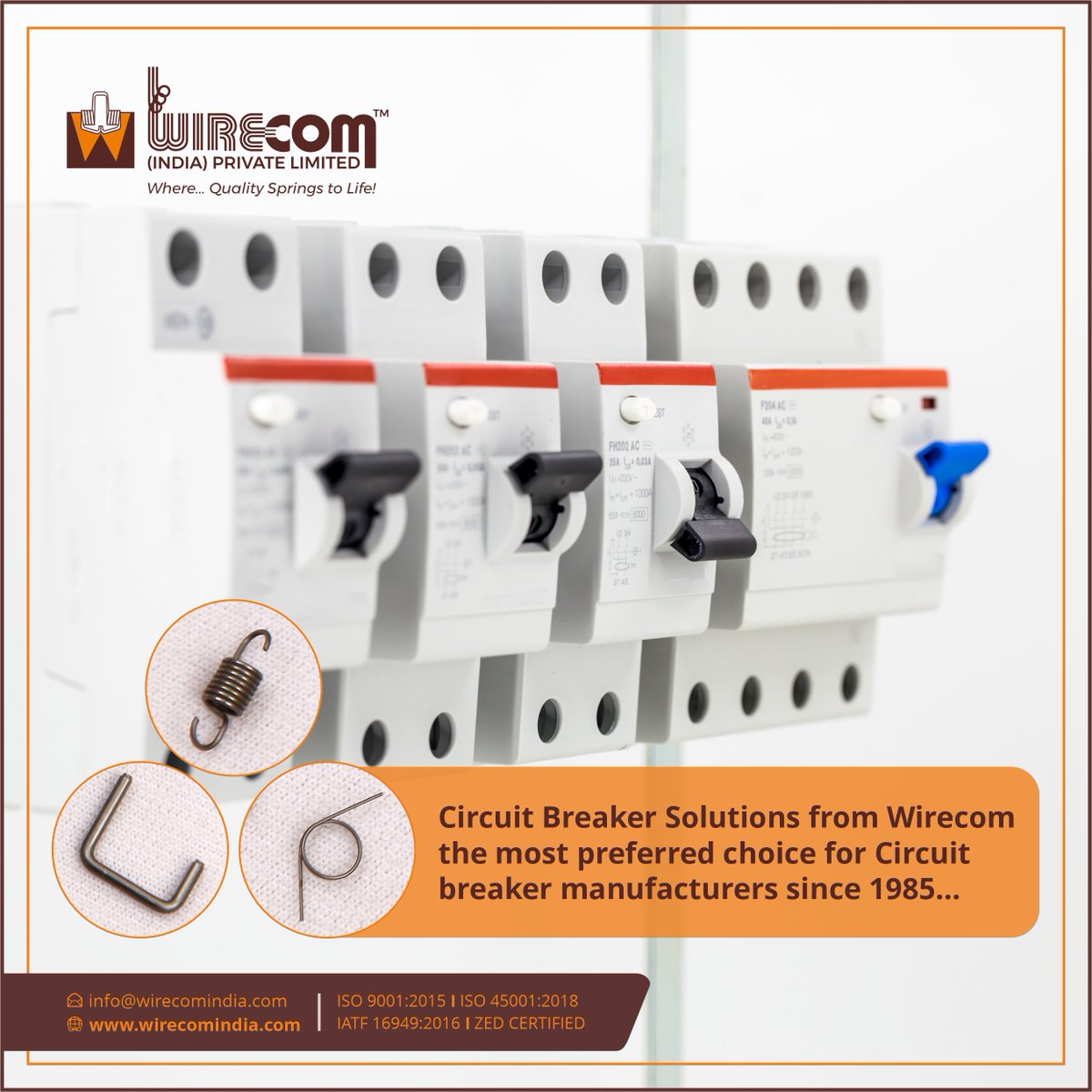 WirecomIndia's tweet photo. Since 1985, #Wirecom India is proud to be one of the preferred choice for Circuit Breakers Manufacturers across the Globe and supply of quality #springsolutions for Circuit Breakers.

#circuitbreaker #electrical #electrician #powersystems #electricalpower #energy #circuitbreakers https://t.co/aCqBP1iEEh
