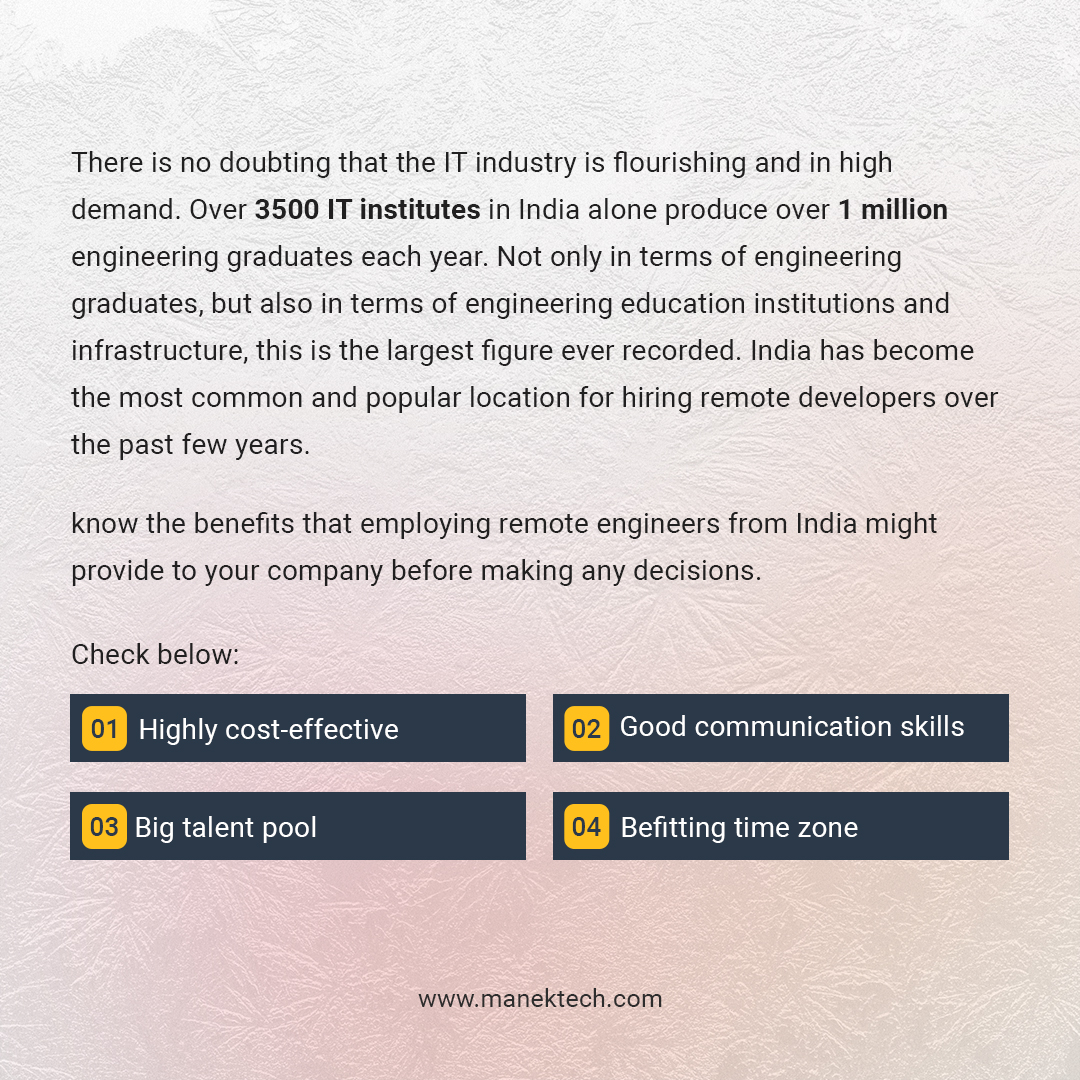 ManekTech's tweet image. Why Hire Remote Developers from India?

For more check below and hire Developers: bit.ly/2Nw9Vzl

#hire #hirededicateddevelopers #hiredevelopers #remotedeveloper #whyhire #technology #dedicated #developer #itdevelopment #itdeveloper #mobileappdevelopment #mobileapp