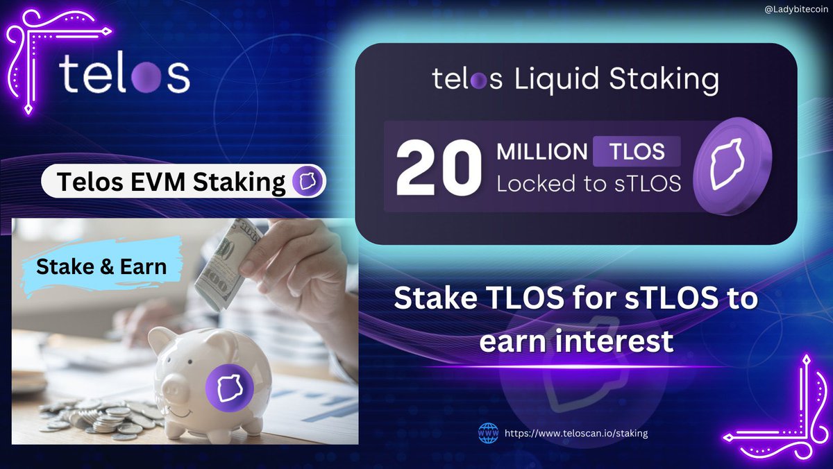 Ladybitecoin's tweet photo. DON'T just HODL, STAKE 🟣
Put your $TLOS to work
✅Current APY: 11.97%
✅Total Value Locked: 20M TLOS locked to #sTLOS
✅Stake now: https://t.co/RGHm8KdZZJ
✅Guide👉https://t.co/aOw28TLwPu
BUY $TLOS 👉 Kucoin, MEXC, Gateio
📌Rewards will be auto-compounded🤑💵
#Telos #TLOS https://t.co/4rHvkYh9CN