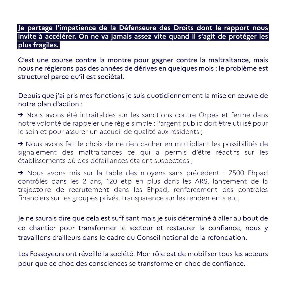 À la suite de la publication du rapport de la Défenseure des Droits sur les droits fondamentaux des personnes âgées accueillies en EHPAD ⤵️