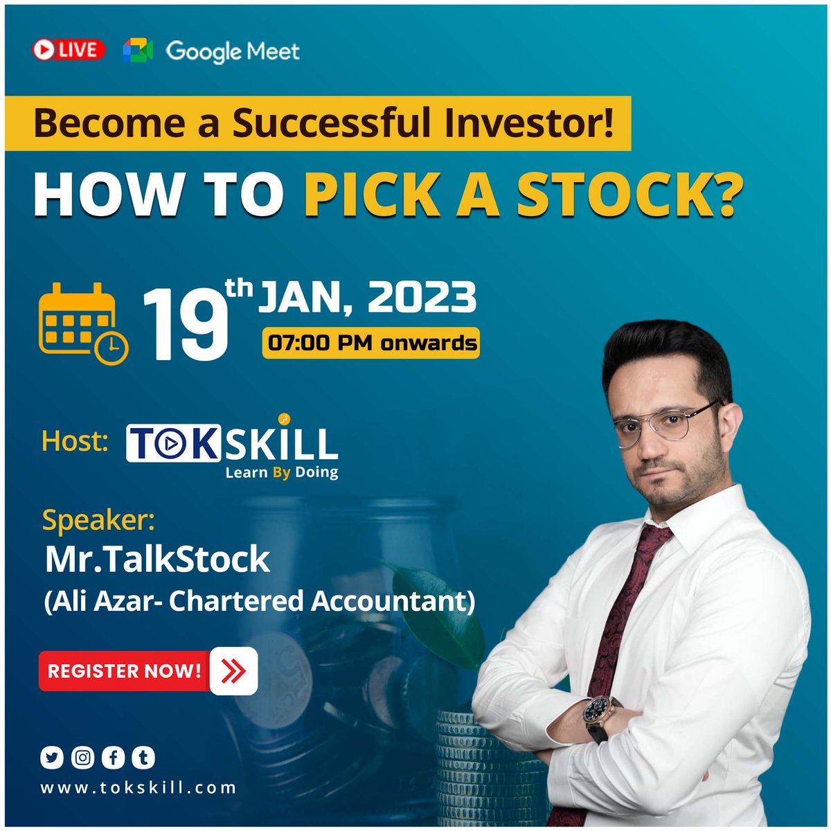 Tokskills's tweet photo. Want to be a successful investor? Then stop gambling with your money and learn the art of  picking the right stocks with our upcoming Free Webinar!
What are you waiting for? 

Register here and maximize your returns: https://t.co/SrHvINfBPx

#investing #StocksToBuy #investors https://t.co/a6SbZ5Tg3y