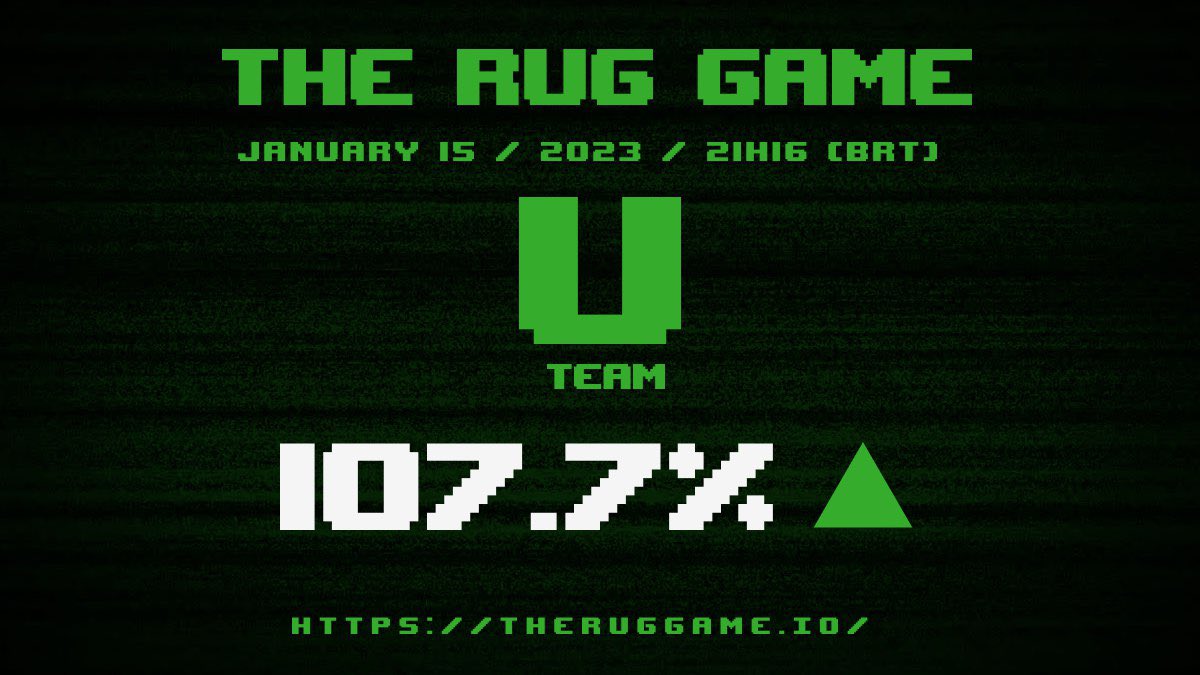 TRGLetterU's tweet photo. We've been telling $U to join in and #PlayTheRugGame 

If you listened yesterday you'd be up 107.7%

Don't fade team $U we have the biggest degens/artists/shillers from the $CULT community. 

Join us 👇 
https://t.co/UfF9lmUBsm
@theruggame 
https://t.co/R8hPm3GDgB https://t.co/vNO6ZwQLMh