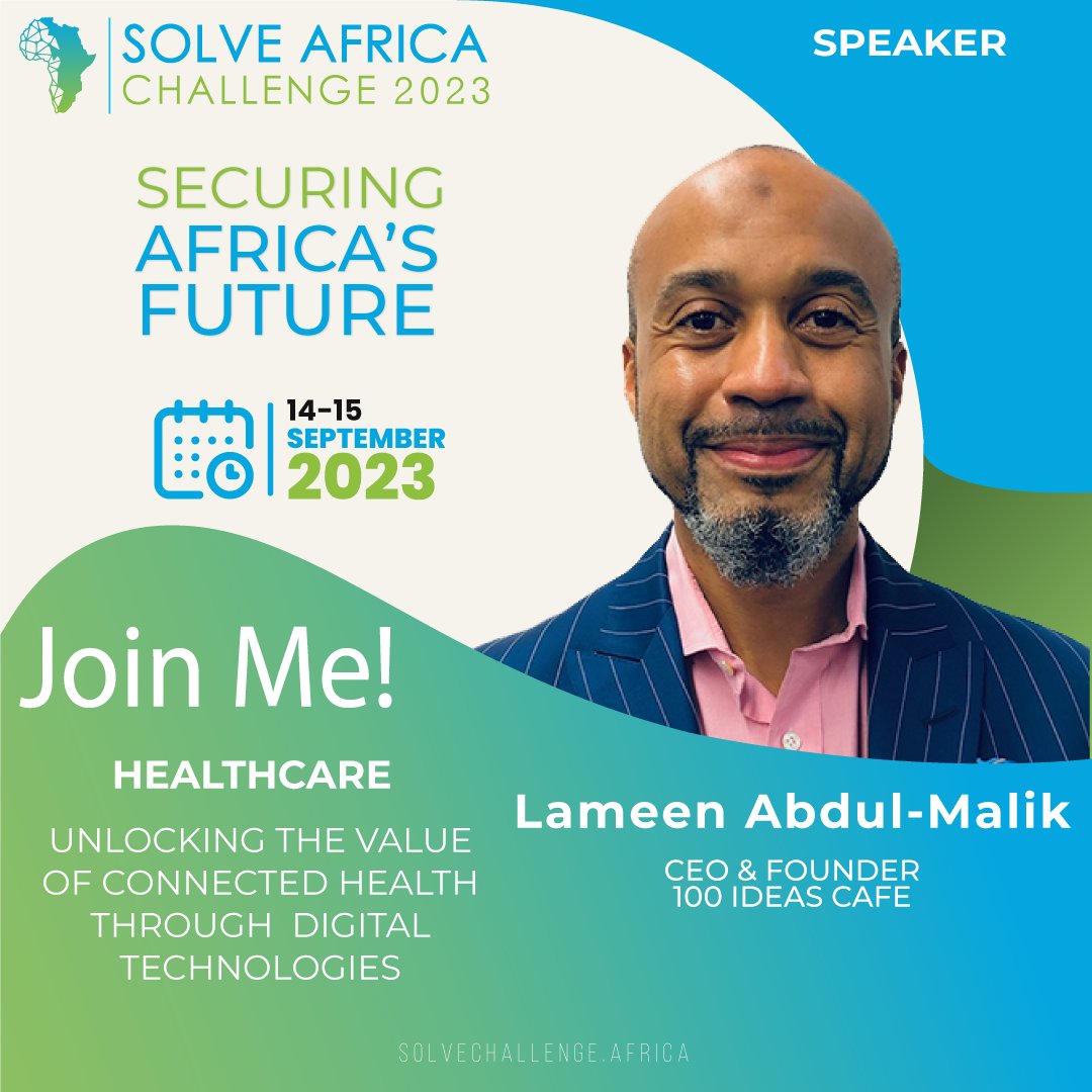 📢 We are delighted to announce that <a href="/lameenista/">Lameen Abdul-Malik</a> the founder and CEO of 100 Ideas Cafe will be speaking at the #SAC2023.

📆 14 &amp; 15 Sept 2023.
📍 Nairobi, Kenya

We hope to see you there!

🔗bit.ly/3FNU9sU

#SolveAfricaChallenge2023 #digitalhealth