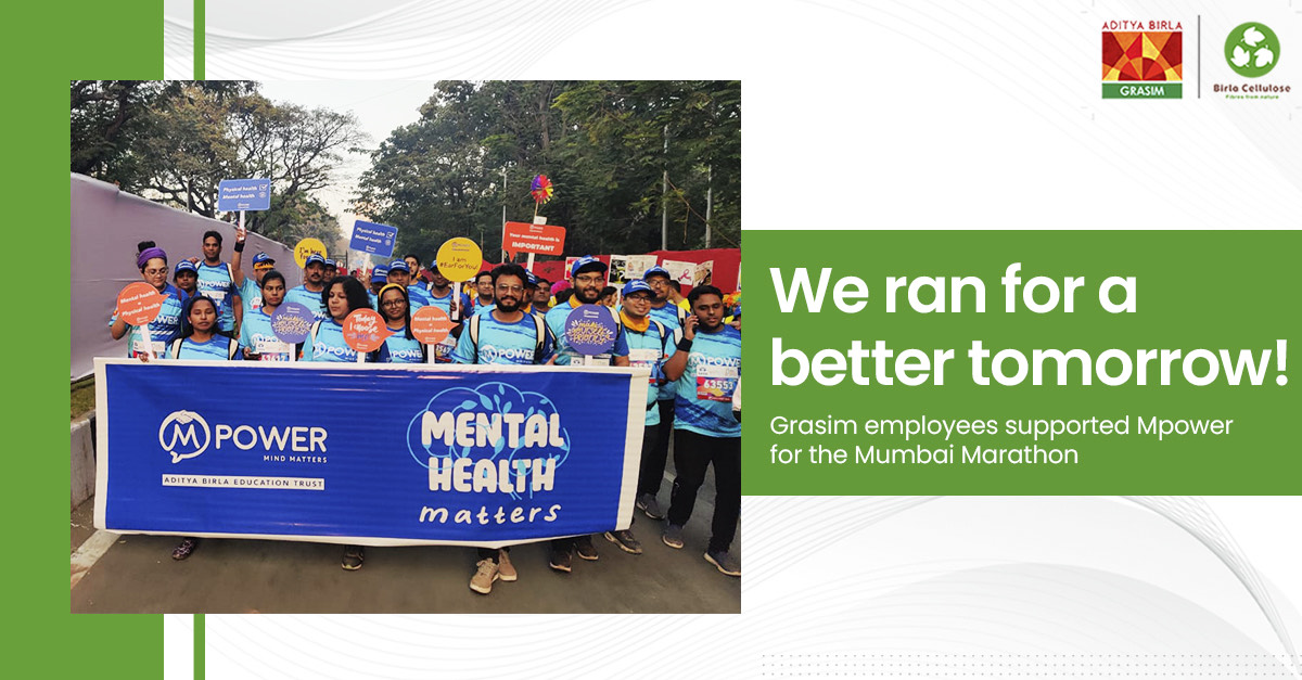 GrasimInd's tweet photo. Grasim employees supported @mpowerminds on the 15th of January at the Tata Mumbai Marathon 2023! Let us all join hands to raise awareness for #MentalHealth #mentalwellbeing
#PulpAndFibre #adityabirlagroup #mumbaimarathon #mpowerminds #hardilmumbai #tmm2023 #stampoutstigma https://t.co/vW3CnnvQDv