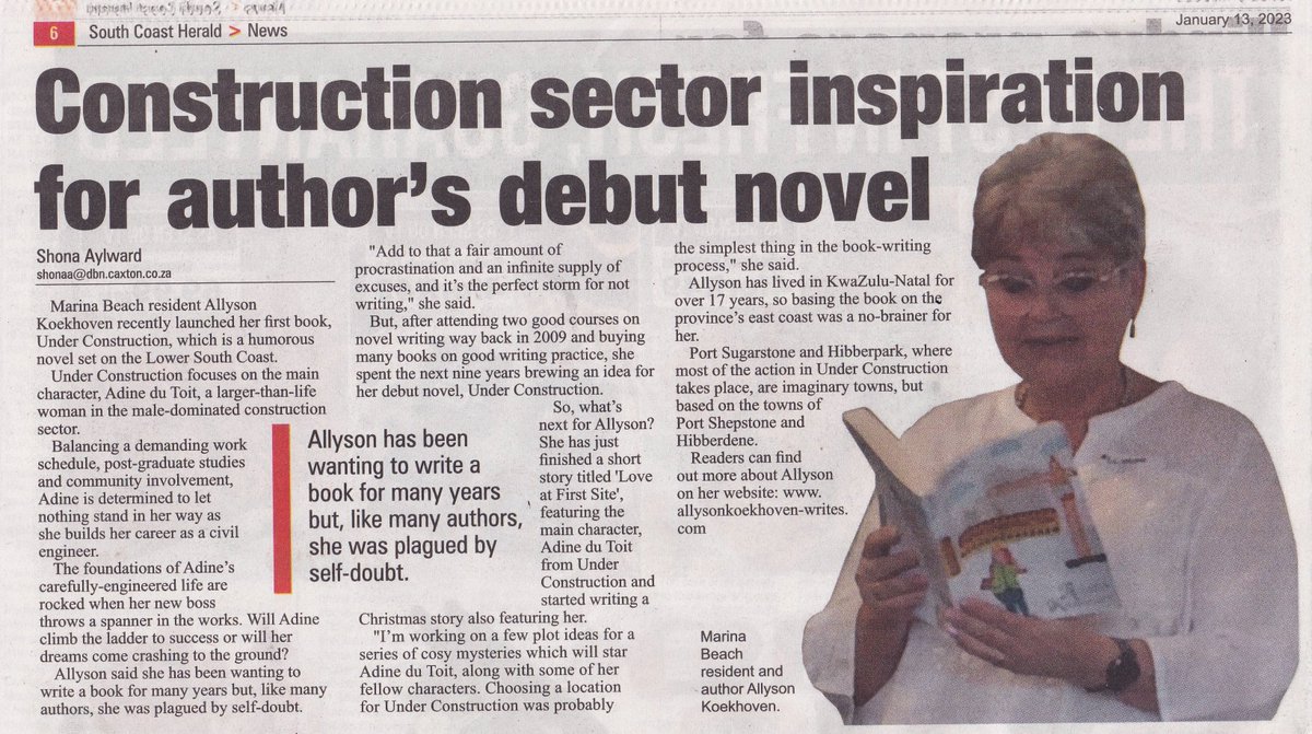 allysonkwrites's tweet photo. What a great way to start the new year! My local newspaper - The South Coast Herald - ran a story on the launch of Under Construction. Thanks to @ShonaAylward for a great story. https://t.co/2SEw1mV2kT