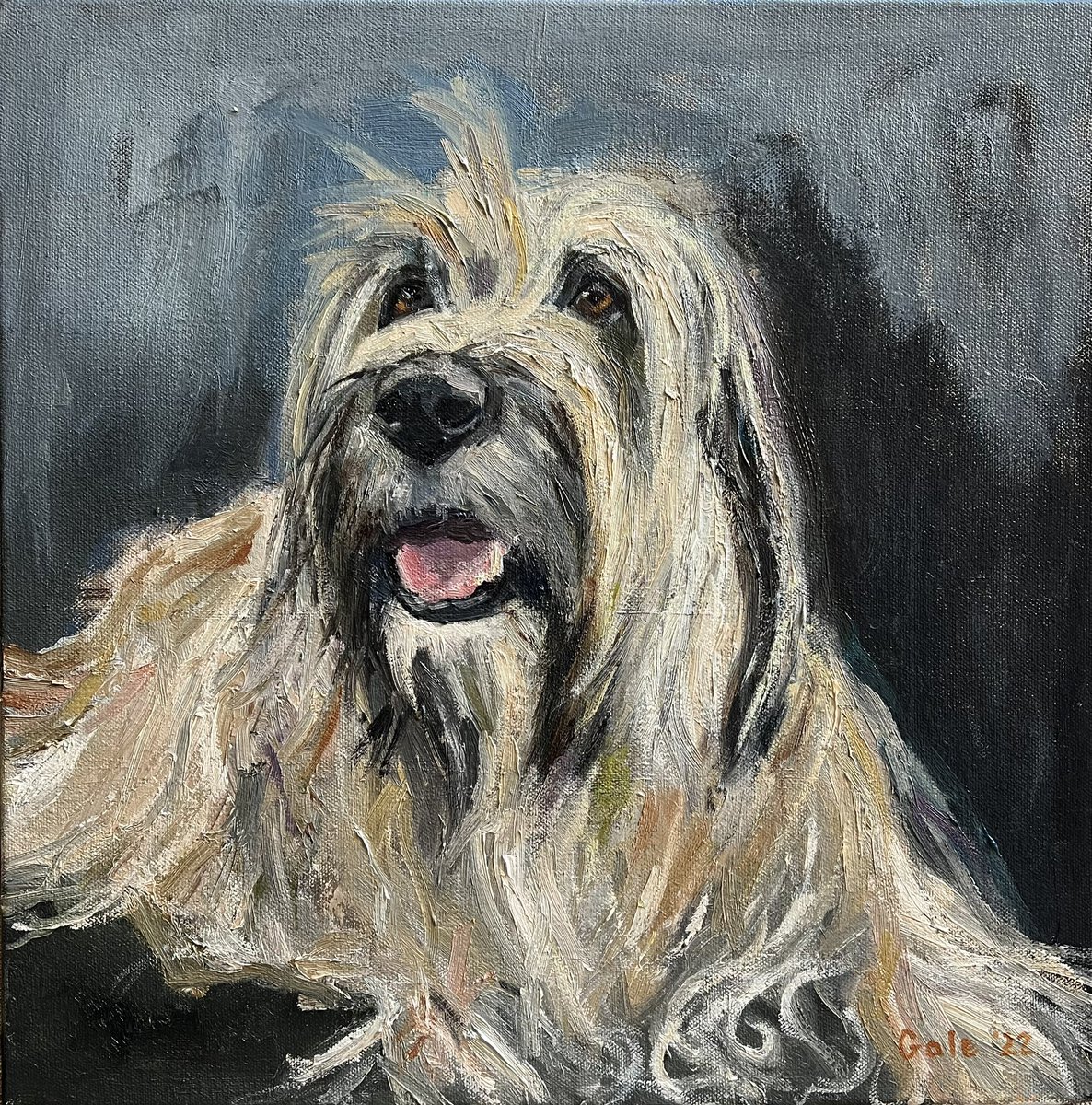 Bernie. A handsome Romanian boy. Found in a lay-by in Bucharest. Now living his best life with his forever family in rural Dorset. A wonderful commission. Oil on canvas. 🐶🥰