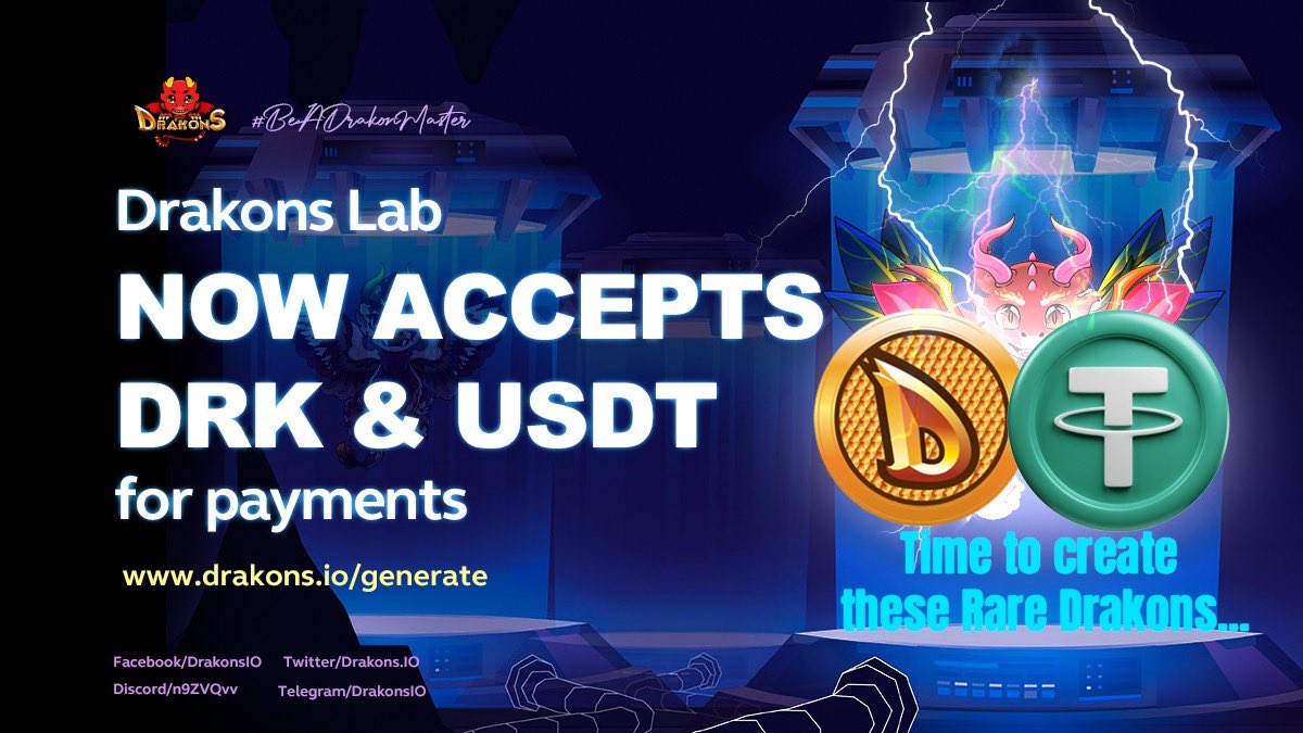 Hey #DrakonMasters, here’s a new feature update in <a href="/DrakonsIO/">Drakons</a> Lab. 
You may now create those Rare Drakons using DRK &amp; USDT as fee payments. 
Have fun in your creations 🐉🔥

#BeADrakonMaster