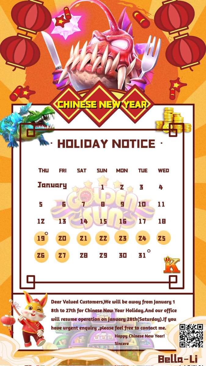😍Chinese New Year is coming👏😁💥
If you want to become an agent of online game platform, please do not hesitate to contact us, we will give you an account, you can start your business immediately.#onlinegameagent#onlineslotgame #agentwanted #distributorwanted 
#casinobonus