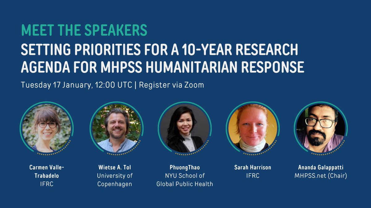 ⚡ Have you signed up? ⚡ Webinar: ‘Setting Priorities for a 10-year Research Agenda for MHPSS Humanitarian Response’ aims to find the 20 most critical research questions to support #MHPSS response | <a href="/Elrha/">Elrha</a> 

📅 Date: 17 Jan 12:00 UTC
👉 Register: bit.ly/3k0MFKG