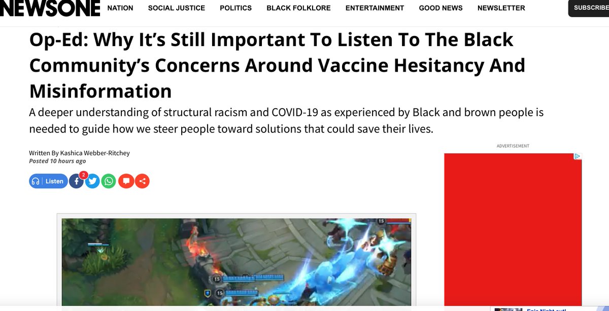 RitcheyWebber's tweet photo. I am pleased to share my OpEd as a #PublicVoices Fellow at @TheOpEdProject and @DePaulU just published in @newsone reflecting on how vaccine hesitancy and misinformation requires a deeper understanding of structural racism and the COVID-19 experience of Black communities. https://t.co/iS3nTkCnSY