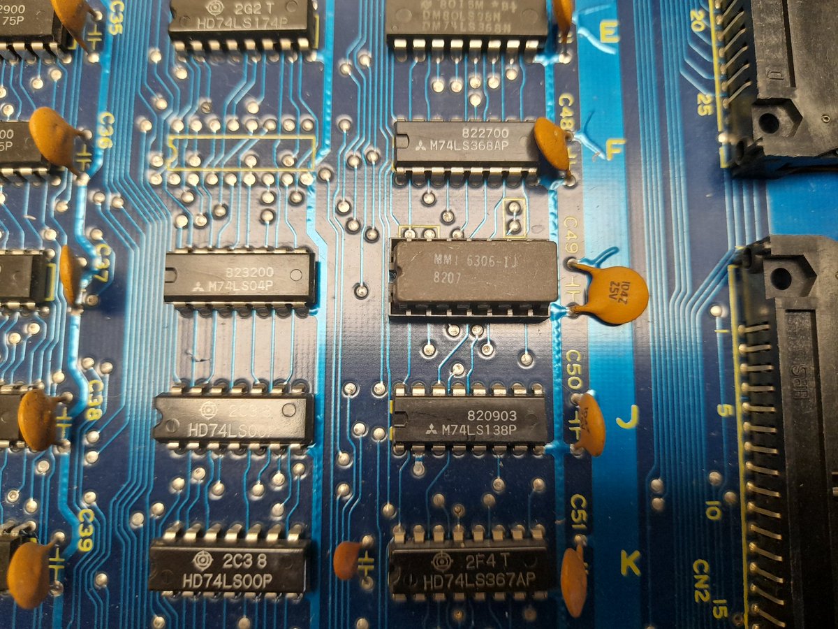 Jun0Man's tweet photo. IREM used 'security by obscurity' on Moon Patrol except the Dremel erased the wrong text. A 74ls275 Wallace Tree multiplier which unfortunately had the same IO pins as a 512x4 bprom making duplicating the function easy for bootleggers. http:/en.wikipedia.org/Wallace_tree https://t.co/DLWoFrnXPu
