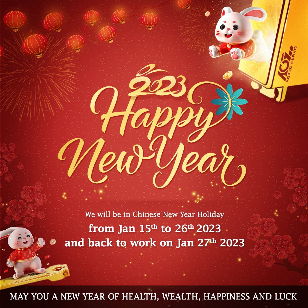 AgfrcE's tweet image. Happy Chinese New Year!😊
We will be in holiday from 17th to 26th Jan, and we will be back to work at 27th Jan!
Amazon FBA will ship normally.
May we all stay safe, healthy and happiness.
Have a nice day!😄😄
#agfrc #rcservo #agfrcservo #rccars #servo #rchobbies #chinesenewyear