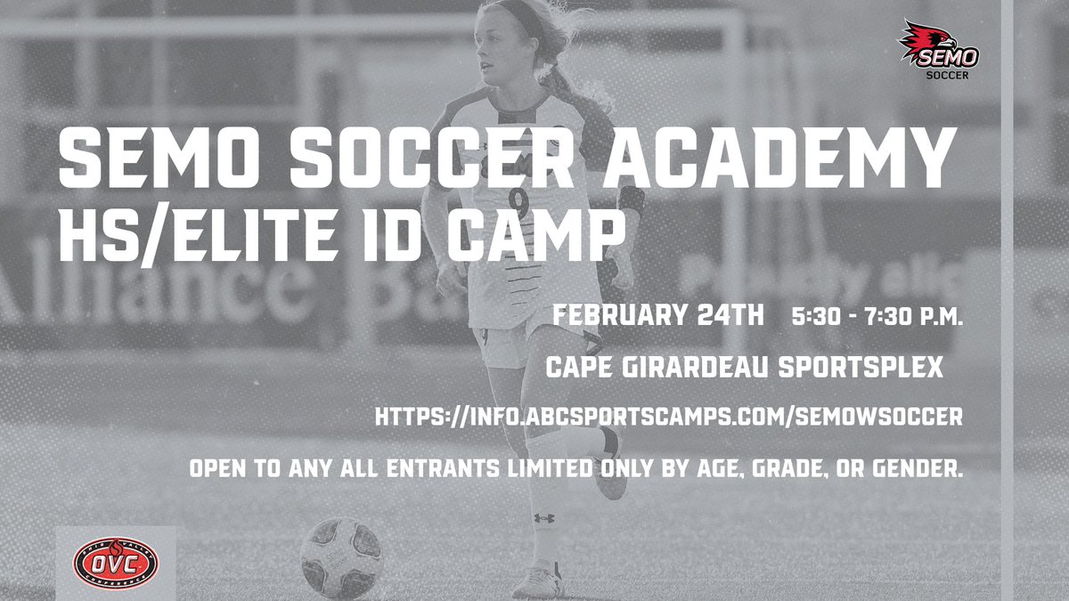 Our first camp for the spring is coming up soon!!! 

Our HS/Elite Camp will be held on February 24th at the Cape Girardeau SportsPlex!!

Register down below!!

info.abcsportscamps.com/semowsoccer

#SOAR