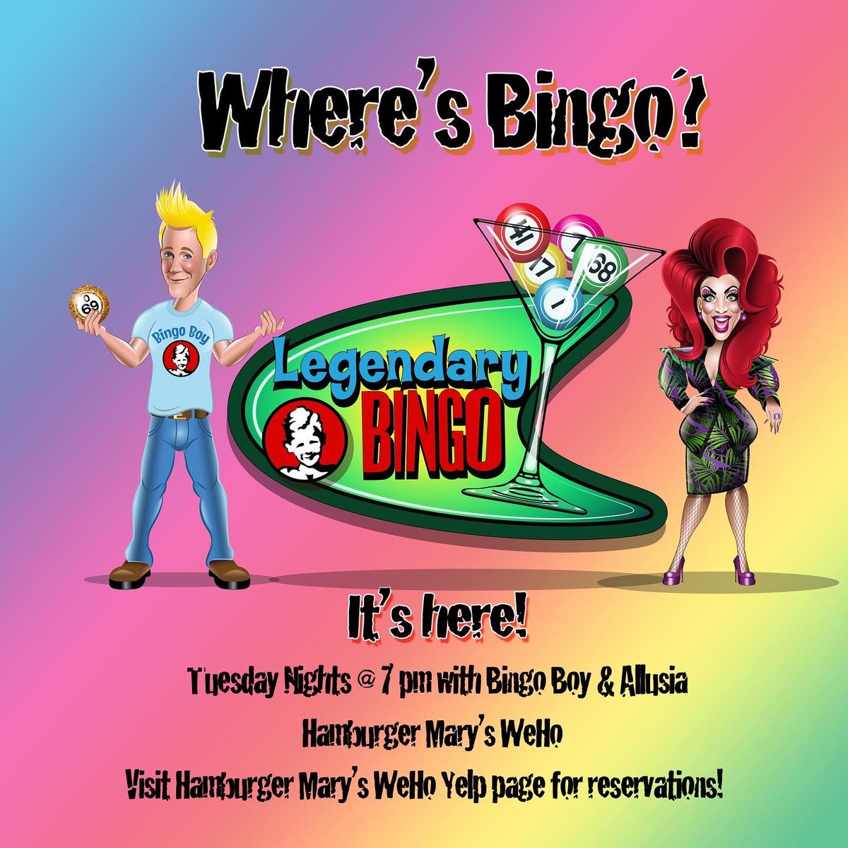 MarysWeho's tweet photo. B-I-N-G-O!! TUESDAY &amp; WEDNESDAY - 7pm our fabulous drag queen bingo! Go grab a delicious burger and scrumptious cocktail and play a few games all for a great cause!!! https://t.co/tZPo1kpL9x