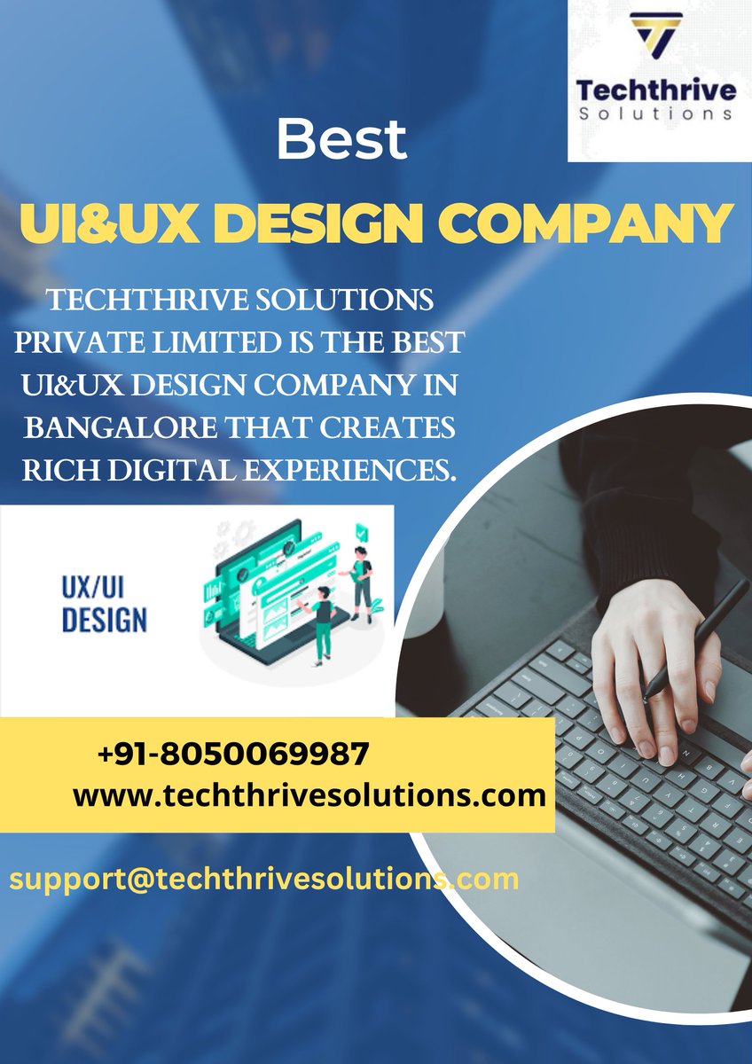 uxturm's tweet image. #TechthriveSolutions is united by a vision to deliver user-centric designs. With a powerful team of UX enthusiasts, we solve user experience challenges and help businesses transform their work through #design.
To know more about us contact to: +91-8050069987
#UIUXDesignCompany