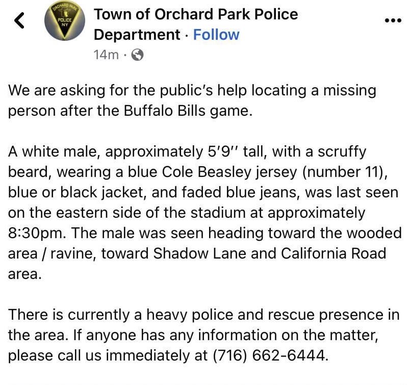 BillsMafiaBabes's tweet photo. We hope he’s found safe and sound.🙏🏼 https://t.co/nzsfwBPeTA