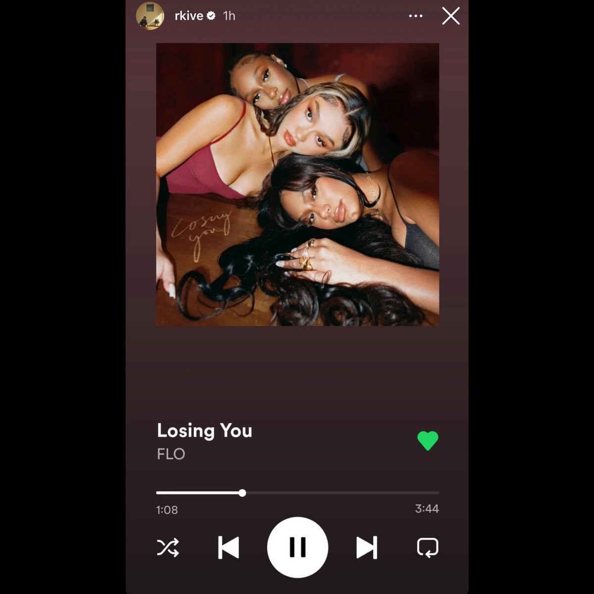 FLOLlFERS's tweet photo. BTS’s (@BTS_Bighit) #RM listening to FLO’s (@flolikethis) “Losing You” on his Instagram story.🤎 https://t.co/19ZxnFqblH