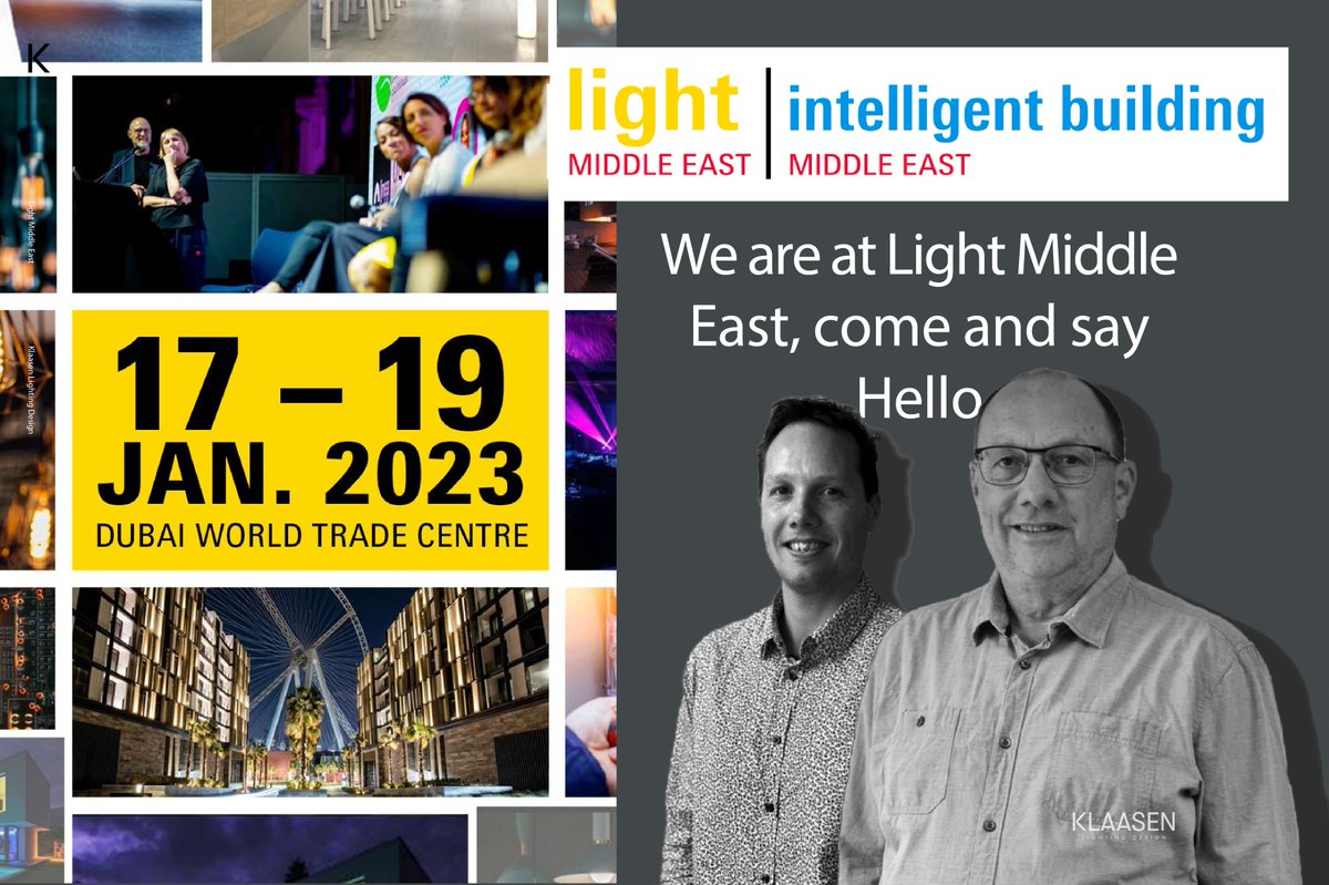 This week Martin and Ingmar are at #LightMiddleEast in #Dubai, if you’re here come and say Hello. In the lead-up to the event Martin was honoured to host a live stream on behalf of LME and the VLDCommunity, you can watch it here: linkedin.com/video/event/ur…

#KlaasenLightingDesign