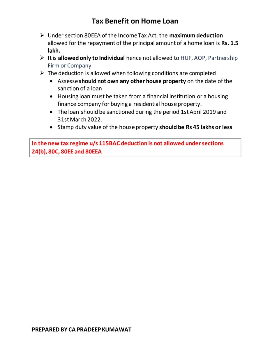 CA Pradeep Kumawat (@capradeepkumaw1) on Twitter photo Tax Benefits of of Home Loan
<a href="/TaxationUpdates/">Taxation Updates (CA Mayur J Sondagar)</a> <a href="/AbhasHalakhandi/">Abhas Halakhandi</a>
<a href="/akhilpachori/">CA Akhil Pachori</a>  <a href="/abhishekrajaram/">Abhishek Raja "Ram"</a> <a href="/TilotamaG/">Tilotama Vikram</a>
<a href="/CAclubindia/">CAclubindia</a> <a href="/SaurinShahCA/">Saurin Shah</a> <a href="/PratibhaGoyal/">Pratibha Goyal</a>
<a href="/BhanwarBorana/">Bhanwar Borana</a> <a href="/Kuldeepkg91/">CA Kuldeep KD - Chairman ICAI Jaipur (22-23)</a> <a href="/taxguru_in/">Tax Guru</a>
<a href="/CAChirag/">CA Chirag Chauhan</a> <a href="/dineshwadera/">Dinesh Wadera</a> Tax Benefits of of Home Loan
<a href="/TaxationUpdates/">Taxation Updates (CA Mayur J Sondagar)</a> <a href="/AbhasHalakhandi/">Abhas Halakhandi</a>
<a href="/akhilpachori/">CA Akhil Pachori</a>  <a href="/abhishekrajaram/">Abhishek Raja "Ram"</a> <a href="/TilotamaG/">Tilotama Vikram</a>
<a href="/CAclubindia/">CAclubindia</a> <a href="/SaurinShahCA/">Saurin Shah</a> <a href="/PratibhaGoyal/">Pratibha Goyal</a>
<a href="/BhanwarBorana/">Bhanwar Borana</a> <a href="/Kuldeepkg91/">CA Kuldeep KD - Chairman ICAI Jaipur (22-23)</a> <a href="/taxguru_in/">Tax Guru</a>
<a href="/CAChirag/">CA Chirag Chauhan</a> <a href="/dineshwadera/">Dinesh Wadera</a>