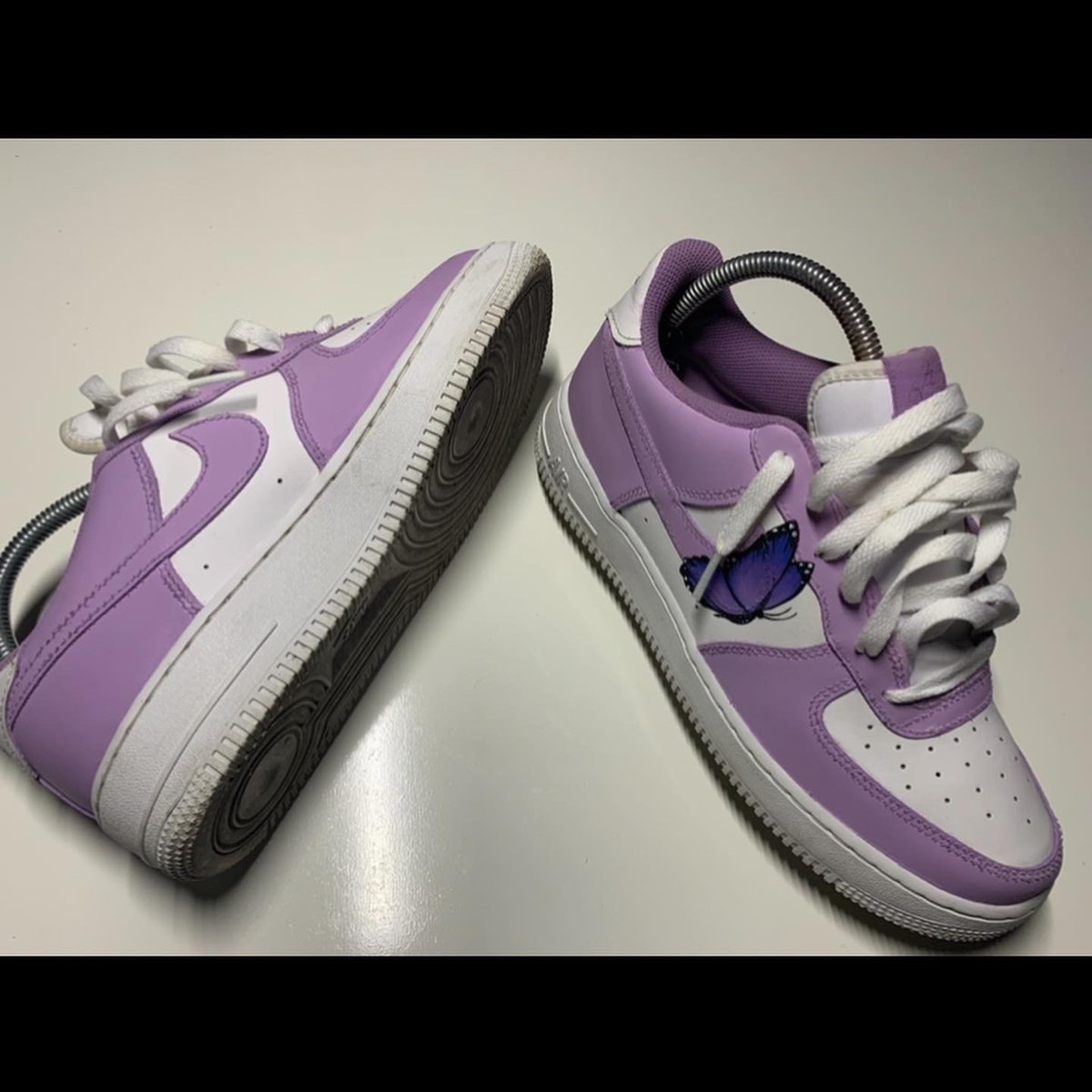 HitByMar's tweet photo. Custom Butterfly Forces!

 #AirForce1 #CustomAirForce1 #CustomAf1 #Custom #Angelusdirect #Sneakers #sneakerhead #butterfly #lavender https://t.co/aWTDsGdSOp