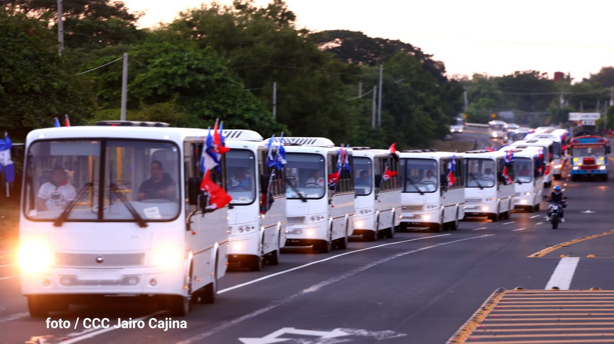 150 nuevos buses para el pueblo, para mejorar el servicio de transporte en varios municipios de #Nicaragua; obra de la buena gestión del Gobierno Sandinista que preside el Comandante Daniel y la compañera Rosario. #2023JuntosVamosAdelante
