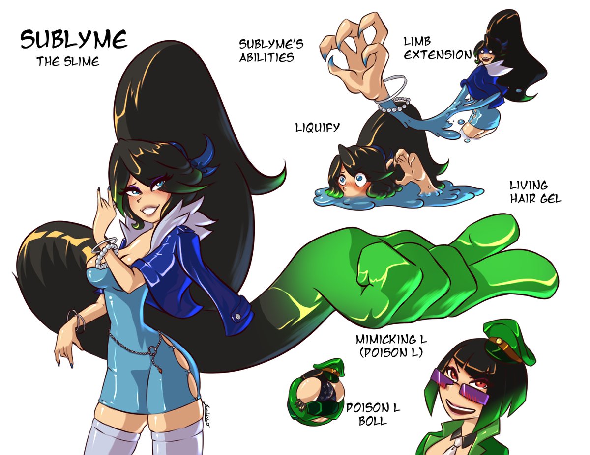 Wanted to introduce another OC of mine, Sublyme of the Gift Takers.  Yes she is a slime...  Literally.  Read more about her here! deviantart.com/lugralatida/ar…

#slime #elastic #originalcharacter #ball_tf #balltf #cartoonphysics #球体化 #形状変化 #stretchypowers