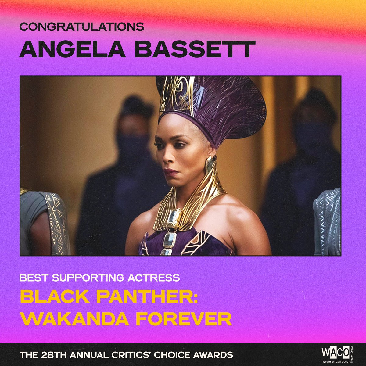 Queen <a href="/ImAngelaBassett/">cookie</a>! 

Congratulations to Angela Bassett for winning the Critics’ Choice Award for Best Supporting Actress for Black Panther: Wakanda Forever! #CriticsChoiceAwards <a href="/theblackpanther/">Black Panther</a>