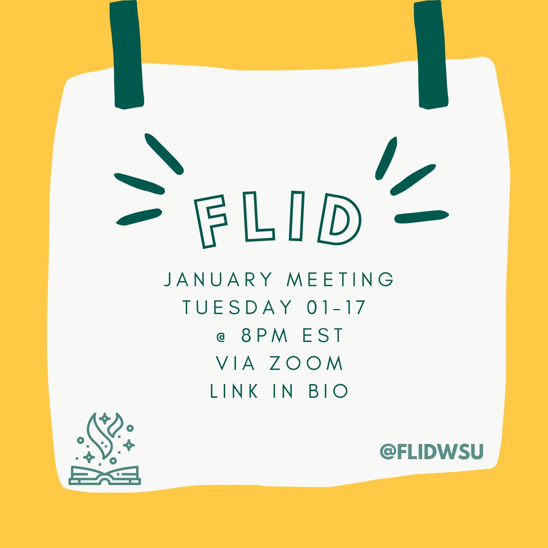 flidwsu's tweet photo. The Future Librarians for Inclusivity &amp; Diversity January meeting is TONIGHT, Tuesday, January 17th @ 8pm EST via Zoom! We will be introducing our new president and hope to see many new and familiar faces :) Join at https://t.co/BD0GMQAQ3s https://t.co/yv3dc42laa