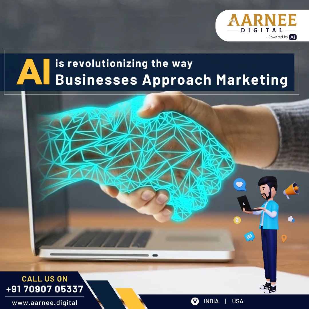 aarneedigital's tweet photo. AI is revolutionizing the way businesses approach marketing.

By analyzing customer data and predicting future behavior, AI can help you create targeted campaigns that drive conversions.

#marketing #AI #artificialintelligence #business #businesssolutions #aarneedigital https://t.co/Td5J0YlLKa