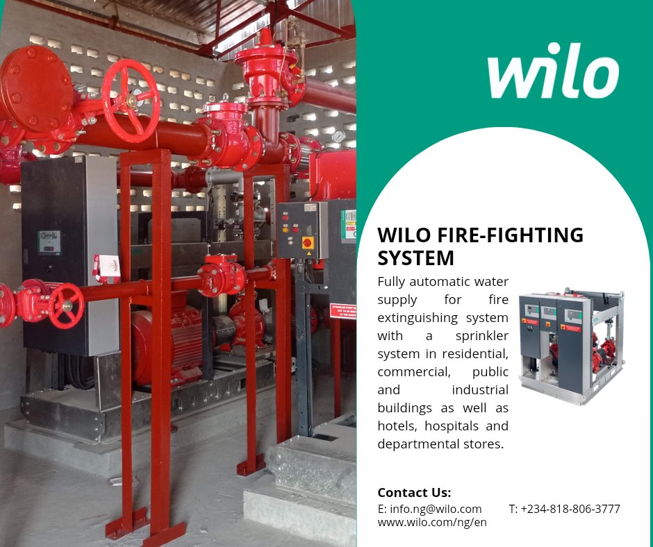 Wilo-SiFire EN
For your firefighting applications in residential, commercial, industrial buildings etc.

Learn more 👇
bit.ly/3GM3NLX

#wilo #wilopumps #wilonigeria #wilopumpsnigerialimited #firefighting #firefightingsystem #sprinklers #FireSprinklerSystem