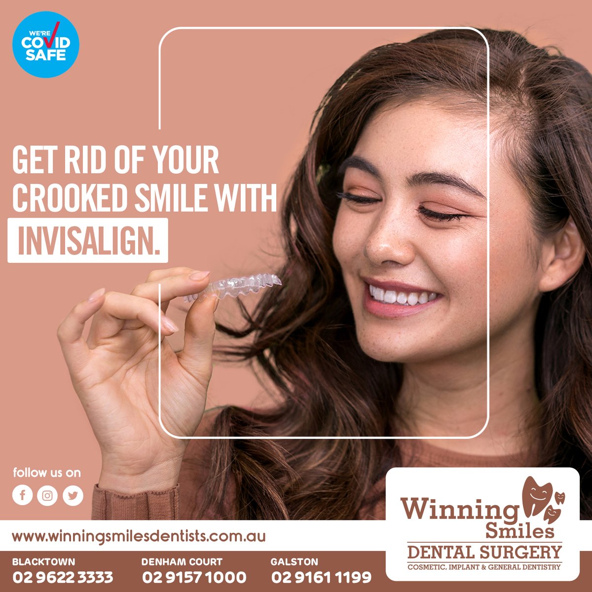 Invisalign is the most advanced teeth straightening solution available.
The best part?
It's almost transparent & people around you won't even notice them.
So you can achieve a straighter smile without anyone knowing.

#Winningsmiles #invisalign #crookedsmile #teethstraightening