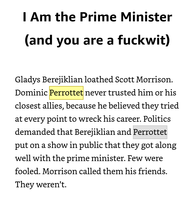 criprights's tweet photo. I have a theory that Morrison authored the #NaziDom scandal. Because this, in Savva's book, detailing a meeting where Morrison called Perrottet a fuckwit.
Cos Elliott was always in the Morrison Hawke faction. And because of what happened to Michael Towke. https://t.co/mh4QSPKzWU https://t.co/l3kOIbCUae