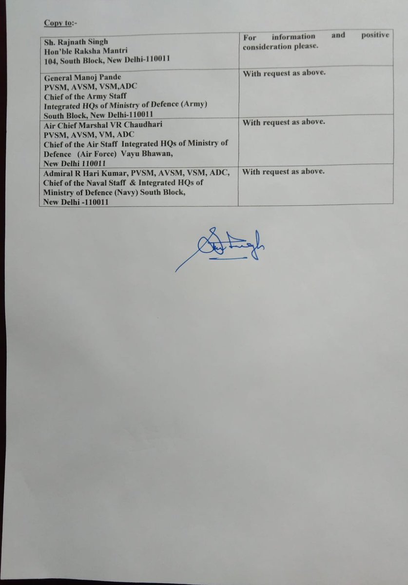 satbirsm's tweet photo. OROP. Denial OROP benefits to volunteer PMRs after 7th Nov 15 discriminatory as they have done pensionable service under same inhospitable environments. It will result in One Rank Many Pension.  Letter to Hon’ble PM, RM &amp; Chiefs enclosed.  For consideration. https://t.co/kFjxRGinbT