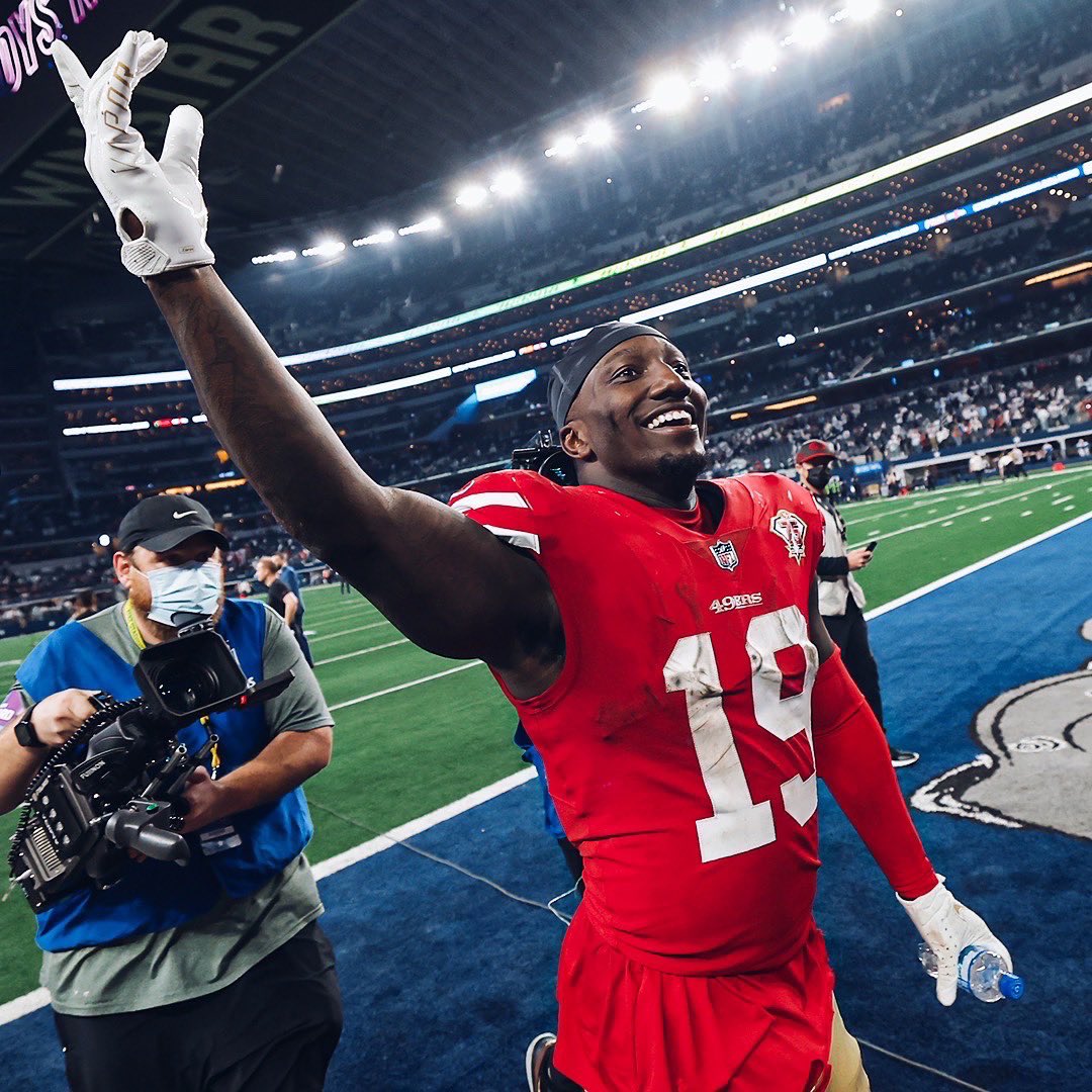 49ers's tweet photo. We ready. 

The #49ers will face the winner of #DALvsTB next Sunday at 3:30 PM PT at @LevisStadium. #FTTB https://t.co/IaxDmme6NL
