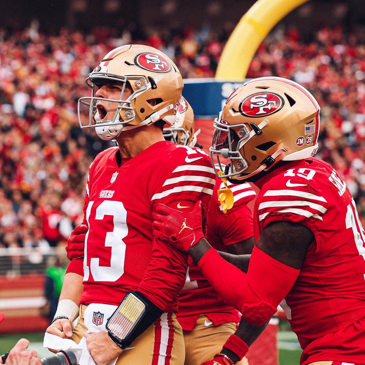 49ers's tweet photo. We ready. 

The #49ers will face the winner of #DALvsTB next Sunday at 3:30 PM PT at @LevisStadium. #FTTB https://t.co/IaxDmme6NL