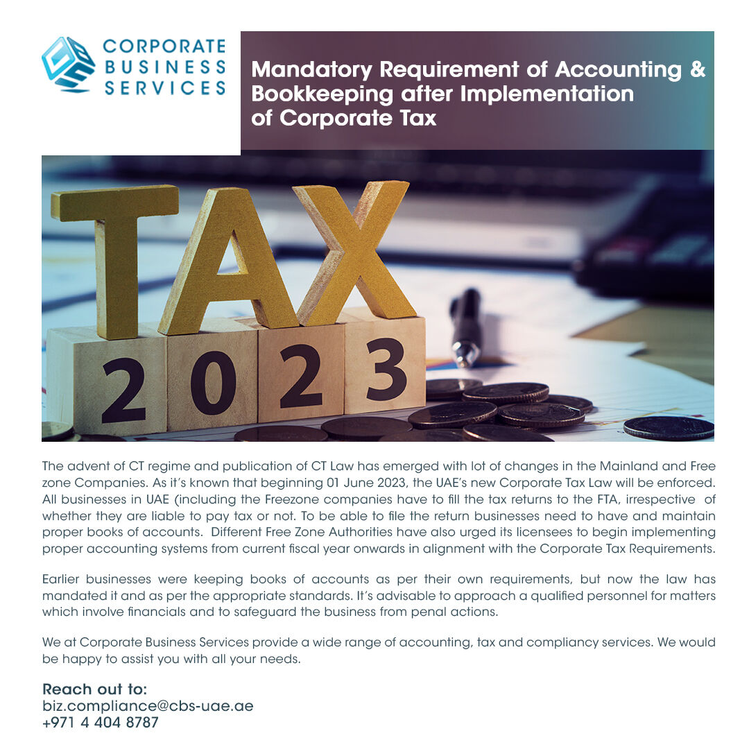 As the UAE Corporate Tax Law takes effect, you'll need to ensure that your books and records are up-to-date.

Get More info on all PRO services in UAE by contacting us today
thecorporategroup.ae

#uaecorporatetax #businessindubai #Entrepreneurship #companysetupindaubi